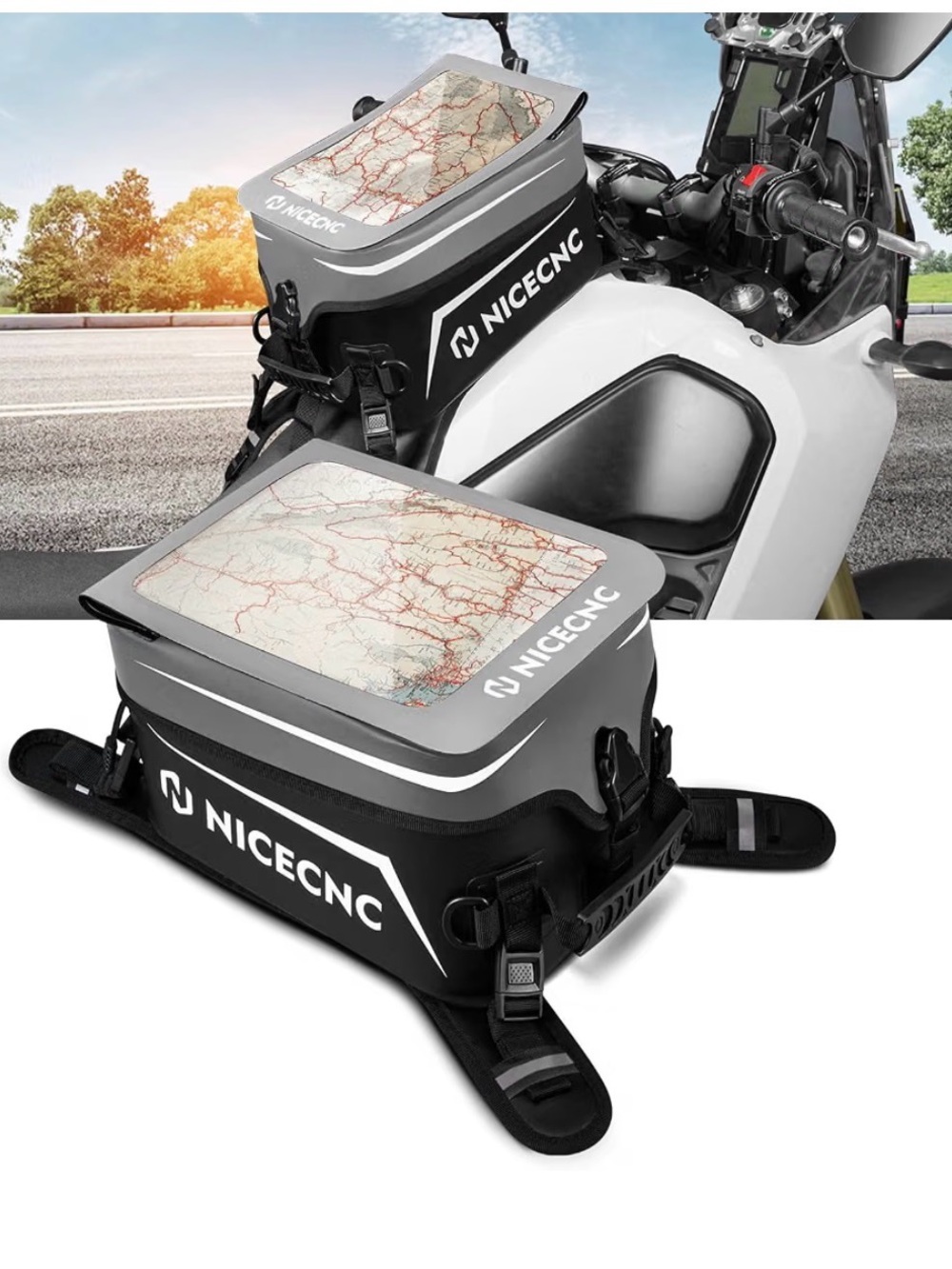 Gray and Black Motorcycle Waterproof Tank Bag 12L